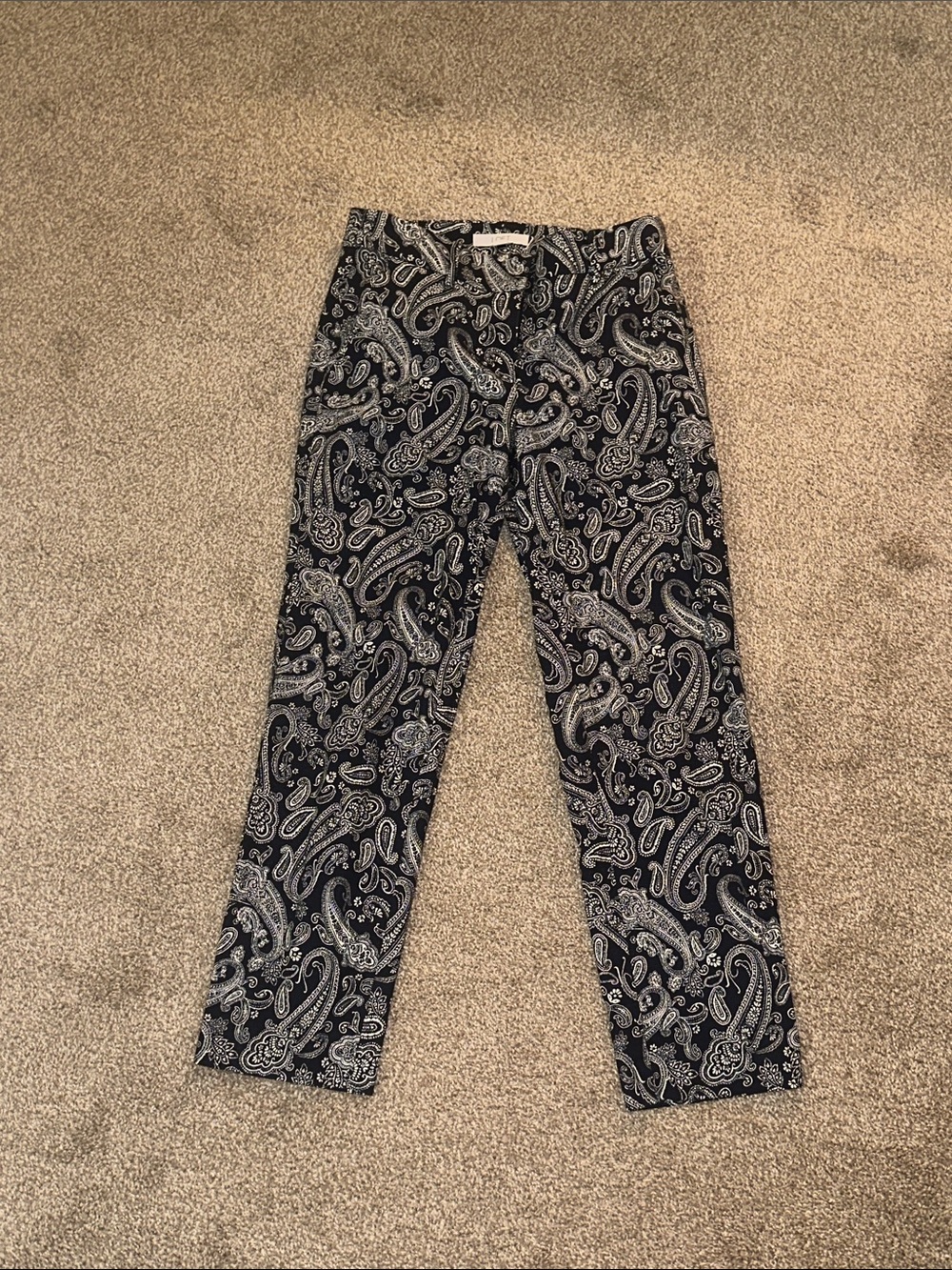 LOFT Black Paisley Cropped Ankle Pants